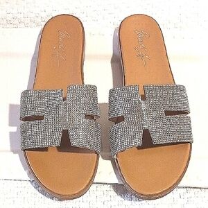 Elegant Mari A ⚜️Silver Rheinstone Slide Sandals 7.5 ⚜️💎⚜️💎⚜️💎⚜️💎⚜️